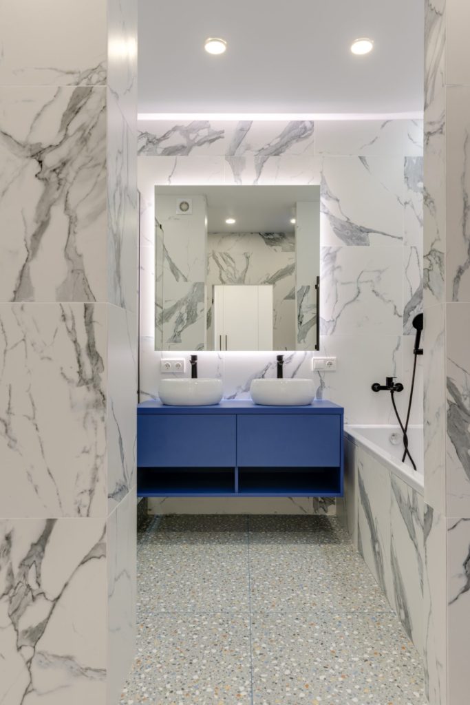 Luxury kitchen vanity with marble walls