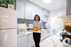 modern kitchen with white cabinets