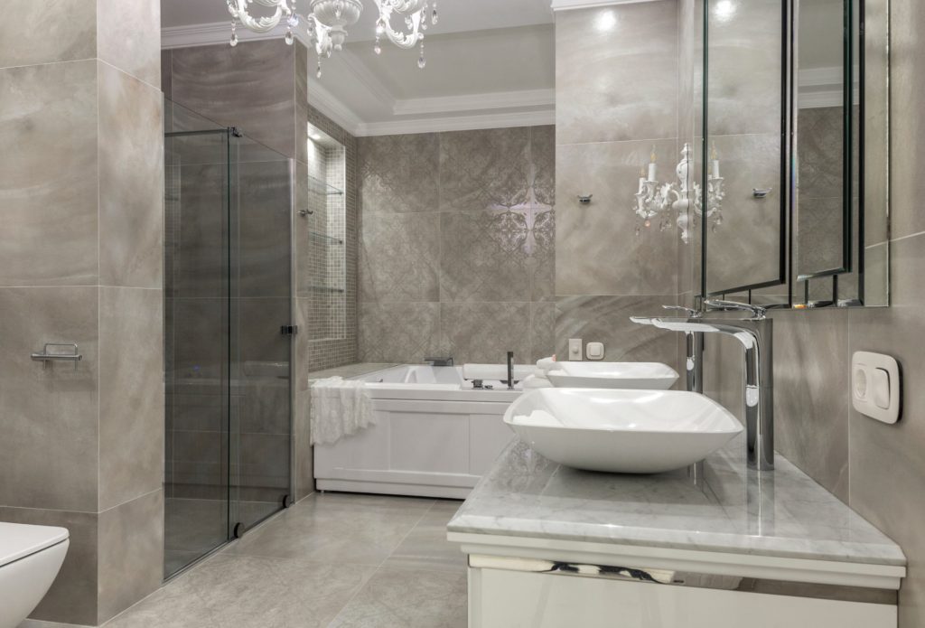 Luxury bathroom with chrome and silver vanity