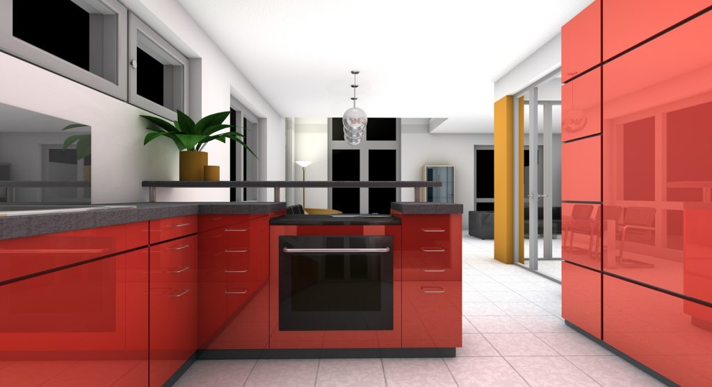 Red Kitchen cabinets and countertops